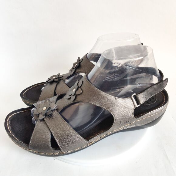 Born Boc Slingback Sandals Size 10 /42 Leather Open Toe Metallic Pewter Strappy - Picture 7 of 13
